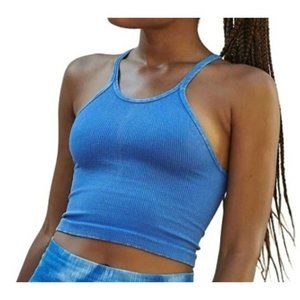 FREE PEOPLE COSMIC COBALT BLUE HAPPINESS RUNS LONG CROP TANK  SZ:X/S  M/L NWOT